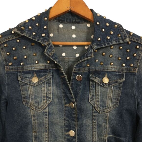 Y2K Lolita Fitted Jean Denim Jacket S Western Metal Biker Punk Grunge Stretch - Picture 3 of 16